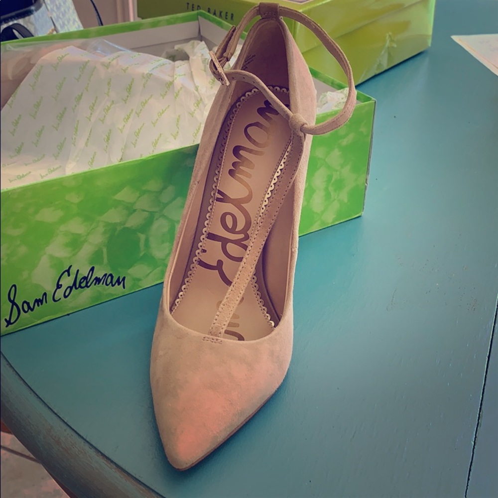 Sam Edelman Dorinda T Strap oatmeal suede pumps - Picture 1 of 5